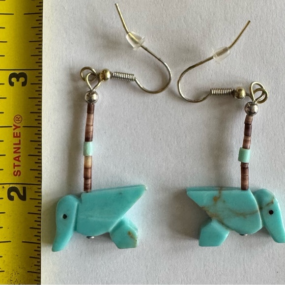 Zuni Turquoise Hummingbird Earrings - Picture 3 of 3